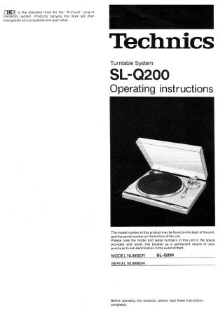 TECHNICS SL-Q200 TURNTABLE SYSTEM OPERATING INSTRUCTIONS INC CONN DIAGS PAGES ENG