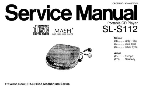 TECHNICS SL-S112 PORTABLE CD PLAYER SERVICE MANUAL INC TRSHOOT GUIDE SCHEM DIAG PCBS BLK DIAG AND PARTS LIST 32 PAGES ENG
