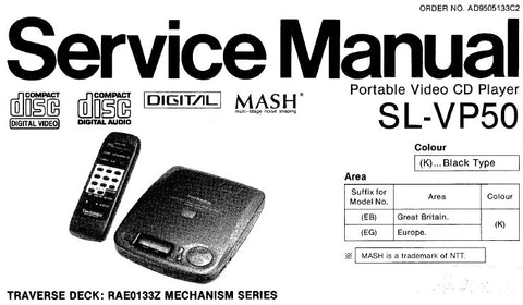 TECHNICS SL-VP50 PORTABLE VIDEO CD PLAYER SERVICE MANUAL INC TRSHOOT GUIDE BLK DIAG PCB AND WIRING CONN DIAG SCHEM DIAGS AND PARTS LIST 68 PAGES ENG