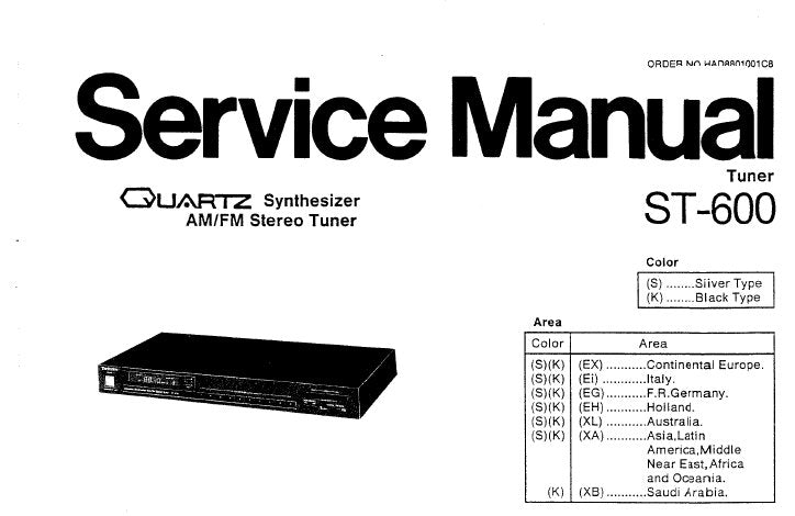 TECHNICS ST-600 QUARTZ SYNTHESIZER AM FM STEREO TUNER SERVICE MANUAL INC BLK DIAG CIRC BOARDS AND WIRING CONN DIAG SCHEM DIAG AND PARTS LIST 18 PAGES ENG