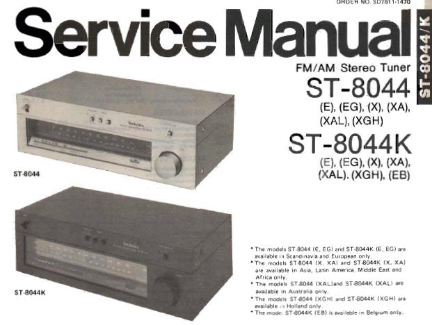 TECHNICS ST-8044 ST-8044K FM AM STEREO TUNER SERVICE MANUAL INC BLOCK DIAG PCB WIRING VIEW SCHEM DIAG AND PARTS LIST 11 PAGES ENG