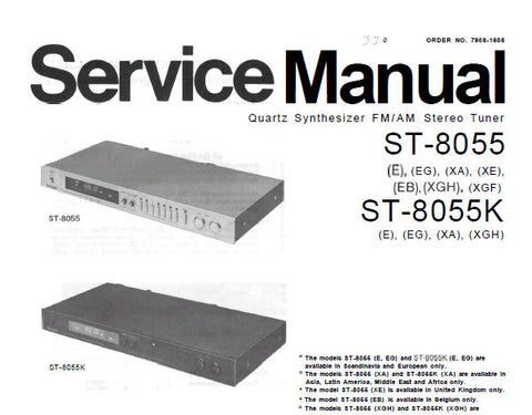 TECHNICS ST-8055 ST-8055K QUARTZ SYNTHESIZER FM AM STEREO TUNER SERVICE MANUAL INC BLOCK DIAG PCB WIRING VIEW SCHEM DIAG AND PARTS LIST 25 PAGES ENG