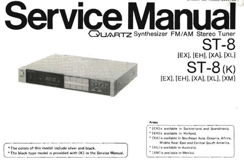 TECHNICS ST-8 ST-8(K) QUARTZ SYNTHESIZER FM AM STEREO TUNER SERVICE MANUAL INC CIRC BOARD AND WIRING CONN DIAG BLK DIAG SCHEM DIAG  PCBS SCHEM DIAG AND PARTS LIST 16 PAGES ENG