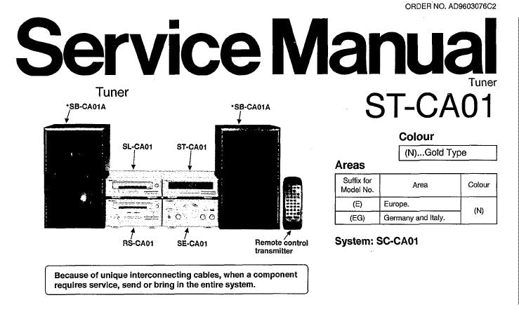 TECHNICS ST-CA01 TUNER SERVICE MANUAL INC BLK DIAG WIRING CONN DIAG SCHEM DIAG PCBS AND PARTS LIST 32 PAGES ENG