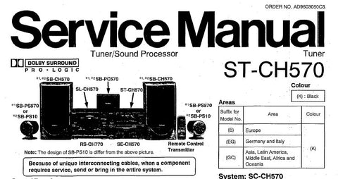 TECHNICS ST-CH570 TUNER SOUND PROCESSOR SERVICE MANUAL INC SCHEM DIAGS PCBS BLK DIAG AND PARTS LIST 46 PAGES ENG