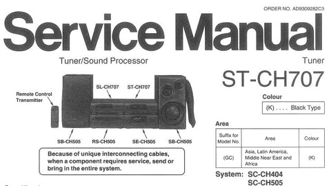 TECHNICS ST-CH707 TUNER SOUND PROCESSOR SERVICE MANUAL INC SCHEM DIAGS PCBS BLK DIAG AND PARTS LIST 18 PAGES ENG