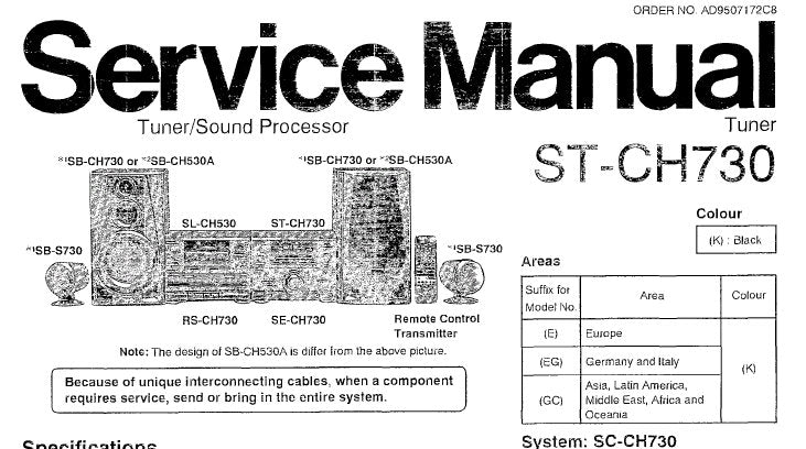 TECHNICS ST-CH730 TUNER SOUND PROCESSOR SERVICE MANUAL INC SCHEM DIAGS PCBS BLK DIAG AND PARTS LIST 54 PAGES ENG