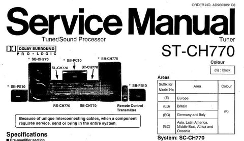 TECHNICS ST-CH770 TUNER SOUND PROCESSOR SERVICE MANUAL INC SCHEM DIAGS PCBS BLK DIAG AND PARTS LIST 62 PAGES ENG