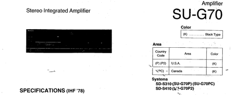 TECHNICS SU-G70 STEREO INTEGRATED AMP SERVICE MANUAL INC BLK DIAG PCBS SCHEM DIAG AND PARTS LIST 21 PAGES ENG