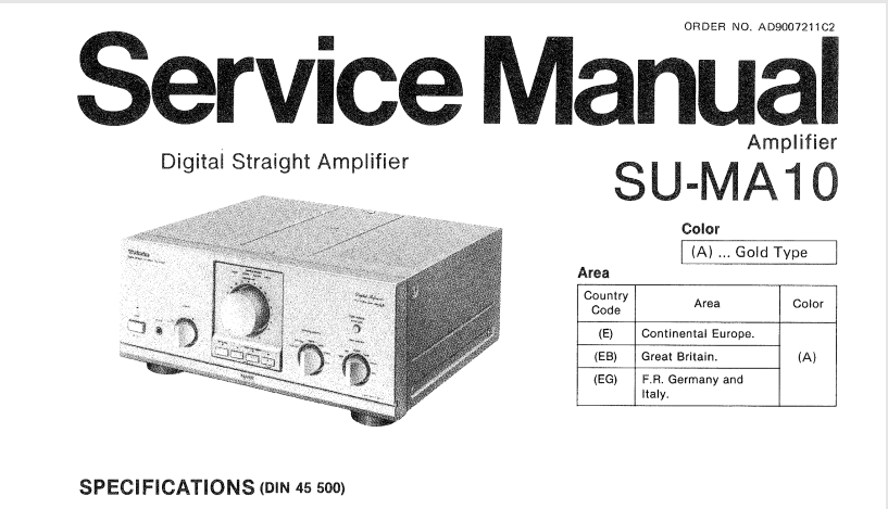 TECHNICS SU-MA10 DIGITAL STRAIGHT AMP SERVICE MANUAL INC BLK DIAG PCBS SCHEM DIAG AND PARTS LIST 34 PAGES ENG