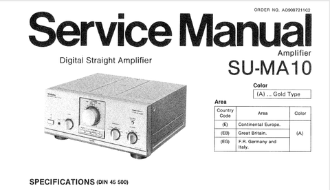 TECHNICS SU-MA10 DIGITAL STRAIGHT AMP SERVICE MANUAL INC BLK DIAG PCBS SCHEM DIAG AND PARTS LIST 34 PAGES ENG