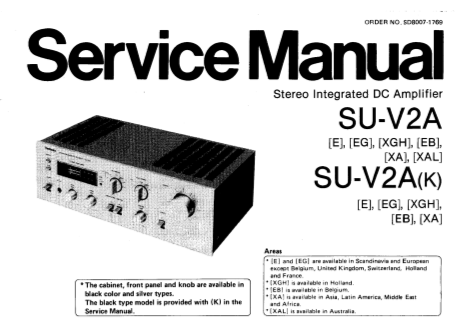 TECHNICS SU-V2A SU-2A[K] STEREO INTEGRATED AMP SERVICE MANUAL INC BLK DIAG PCBS SCHEM DIAG AND PARTS LIST 17 PAGES ENG