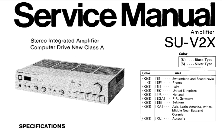 TECHNICS SU-V2X STEREO INTEGRATED AMP SERVICE MANUAL INC BLK DIAG PCBS SCHEM DIAG AND PARTS LIST 21 PAGES ENG