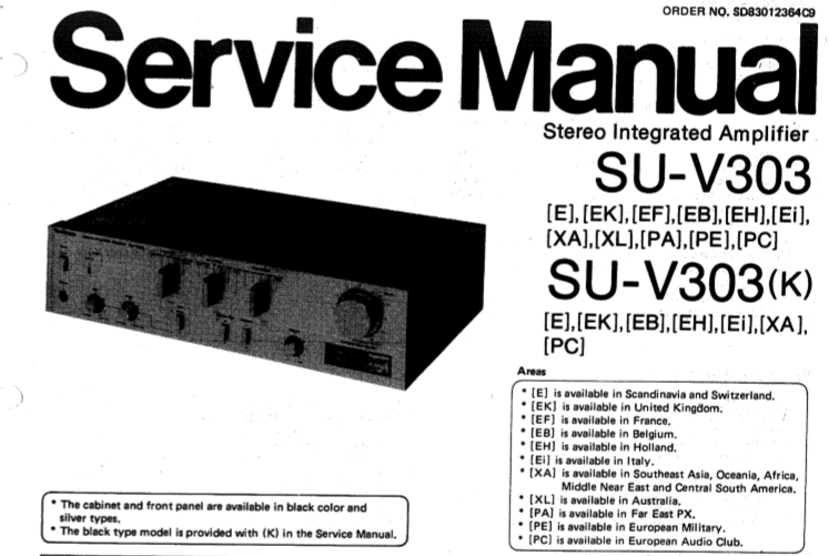 TECHNICS SU-V303 SU-V303[K] STEREO INTEGRATED AMPLIFIER SERVICE MANUAL INC BLK DIAG PCBS SCHEM DIAG AND PARTS LIST 18 PAGES ENG