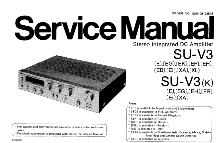 TECHNICS SU-V3 SU-V3[K] STEREO INTEGRATED DC AMP SERVICE MANUAL INC BLK DIAG PCBS SCHEM DIAG AND PARTS LIST 22 PAGES ENG