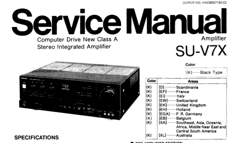 TECHNICS SU-V7X COMPUTER DRIVE NEW CLASS A STEREO INTEGRATED AMP SERVICE MANUAL INC BLK DIAG PCBS SCHEM DIAG AND PARTS LIST 32 PAGES ENG