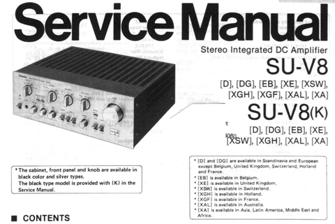 TECHNICS SU-V8 SU-V8K STEREO INTEGRATED AMP SERVICE MANUAL INC BLK DIAG PCBS SCHEM DIAG AND PARTS LIST 17 PAGES ENG