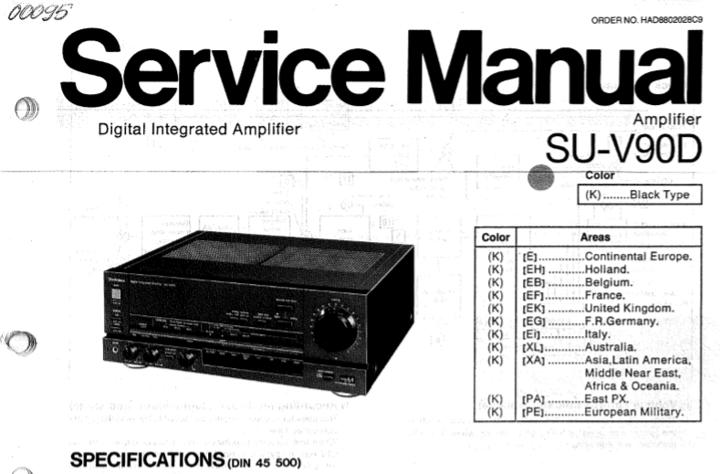 TECHNICS SU-V90D DIGITAL INTEGRATED AMP SERVICE MANUAL INC BLK DIAG PCBS SCHEM DIAG AND PARTS LIST 26 PAGES ENG