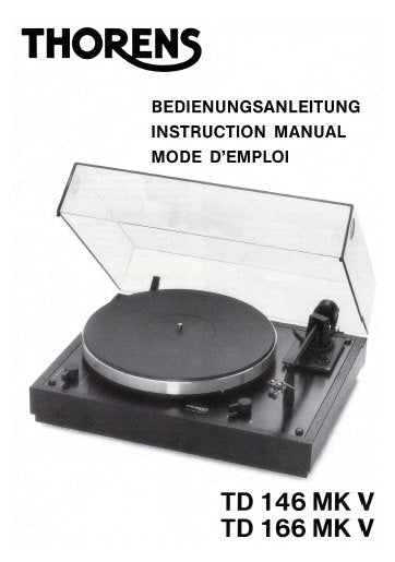 THORENS TD146MKV TD166MKV TURNTABLE INSTRUCTION MANUAL 20 PAGES ENG DEUT FRANC