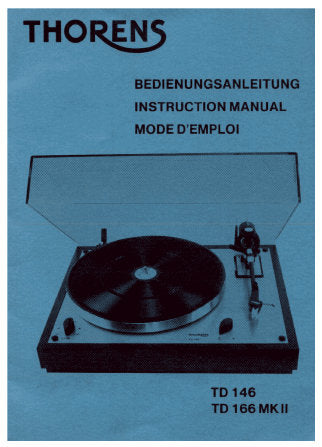 THORENS TD146 TD146MKII TURNTABLE INSTRUCTION MANUAL 27 PAGES ENG DEUT FRANC