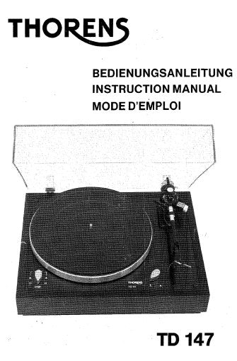 THORENS TD147 TURNTABLE INSTRUCTION MANUAL 14 PAGES ENG