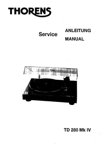 THORENS TD280MKIV TURNTABLE SERVICE MANUAL INC SCHEM DIAG PCB AND PARTS LIST 8 PAGES ENG DEUT