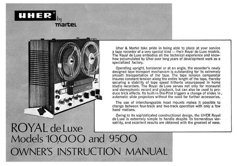 UHER 9500 10000 ROYAL DELUXE REEL TO REEL TAPE RECORDER OWNER'S INSTRUCTION MANUAL 12 PAGES ENG