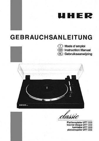 UHER UTT222 TURNTABLE OPERATING INSTRUCTIONS 12 PAGES ENG DEUT FRANC NL