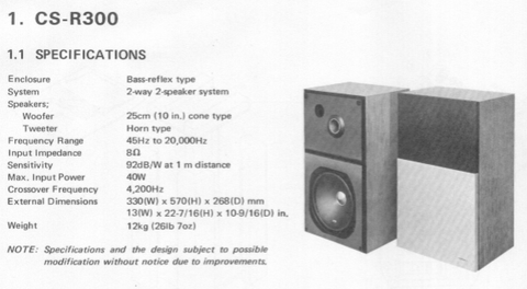 PIONEER CS-R300 SPEAKER SYSTEM SERVICE MANUAL INC BLK DIAG WIRING DIAG AND PARTS LIST 5 PAGES ENG