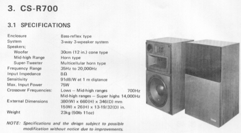 PIONEER CS-R700 SPEAKER SYSTEM SERVICE MANUAL INC BLK DIAG WIRING DIAG AND PARTS LIST 5 PAGES ENG