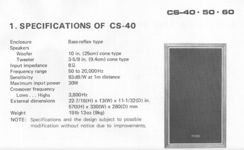 PIONEER CS-40 SPEAKER SYSTEMS SERVICE MANUAL INC BLK DIAG AND PARTS LIST 7 PAGES ENG