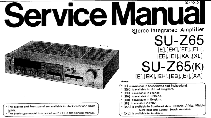 TECHNICS SU-Z65 SU-Z65K STEREO INTEGRATED AMPLIFIER SERVICE MANUAL INC BLOCK DIAG PCBS SCHEM DIAG AND PARTS LIST 20 PAGES ENG