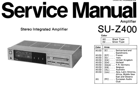 TECHNICS SU-Z400 STEREO INTEGRATED AMPLIFIER SERVICE MANUAL INC BLK DIAG PCBS SCHEM DIAG AND PARTS LIST 14 PAGES ENG