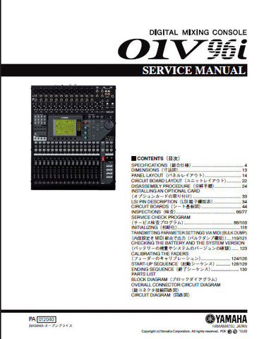 YAMAHA 01V96i DIGITAL MIXING CONSOLE SERVICE MANUAL INC BLK DIAGS LEVEL DIAG PCBS SCHEM DIAGS AND PARTS LIST 233 PAGES ENG