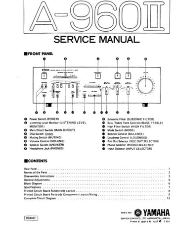 YAMAHA A-960II STEREO INTEGRATED AMPLIFIER SERVICE MANUAL INC BLK DIAG PCBS SCHEM DIAGS AND PARTS LIST 30 PAGES ENG