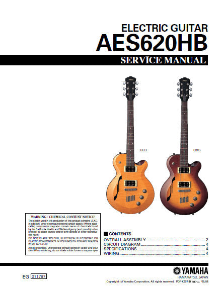 YAMAHA AES620HB ELECTRIC GUITAR SERVICE MANUAL INC CIRC DIAG WIRING DIAG AND PARTS LIST 4 PAGES ENG