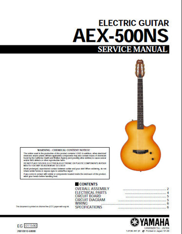 YAMAHA AEX-500NS ELECTRIC GUITAR SERVICE MANUAL INC PCBS CIRC DIAG WIRING DIAG AND PARTS LIST 6 PAGES ENG