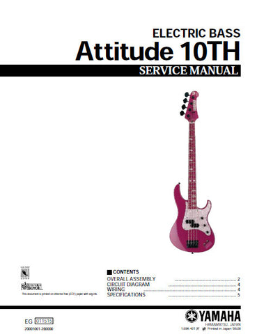 YAMAHA ATTITUDE 10TH ELECTRIC BASS SERVICE MANUAL INC CIRC DIAG WIRING DIAG AND PARTS LIST 5 PAGES ENG