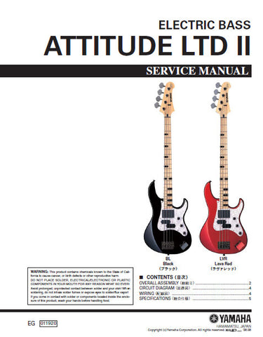 YAMAHA ATTITUDE LTD II ELECTRIC BASS SERVICE MANUAL INC CIRC DIAG WIRING DIAG AND PARTS LIST 6 PAGES ENG