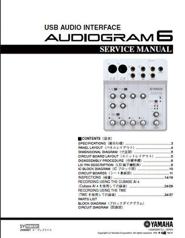 YAMAHA AUDIOGRAM 6 USB AUDIO INTERFACE SERVICE MANUAL INC BLK DIAG PCBS SCHEM DIAGS AND PARTS LIST 55 PAGES ENG