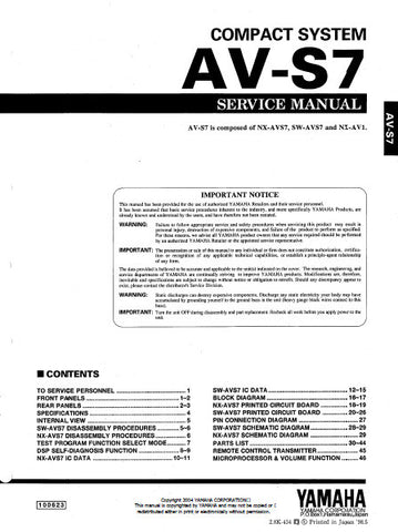 YAMAHA AV-S7 COMPACT SYSTEM SERVICE MANUAL INC BLK DIAG PCBS SCHEM DIAGS AND PARTS LIST 38 PAGES ENG