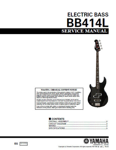 YAMAHA BB414L ELECTRIC BASS GUITAR SERVICE MANUAL INC CIRC DIAG WIRING DIAG AND PARTS LIST 6 PAGES ENG