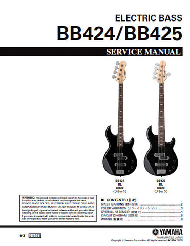 YAMAHA BB424 BB425 ELECTRIC BASS GUITAR SERVICE MANUAL INC CIRC DIAG WIRING DIAG AND PARTS LIST 8 PAGES ENG