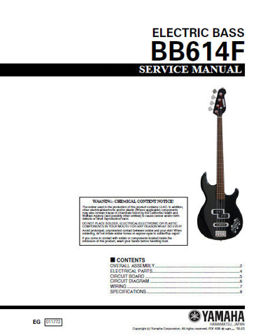 YAMAHA BB614F ELECTRIC BASS GUITAR SERVICE MANUAL INC PCB CIRC DIAG WIRING DIAG AND PARTS LIST 8 PAGES ENG