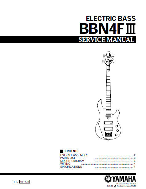 YAMAHA BBN4FIII ELECTRIC BASS GUITAR SERVICE MANUAL INC CIRC DIAG WIRING DIAG AND PARTS LIST 4 PAGES ENG