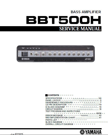 YAMAHA BBT500H BASS AMPLIFIER SERVICE MANUAL INC BLK DIAG PCBS SCHEM DIAGS AND PARTS LIST 56 PAGES ENG