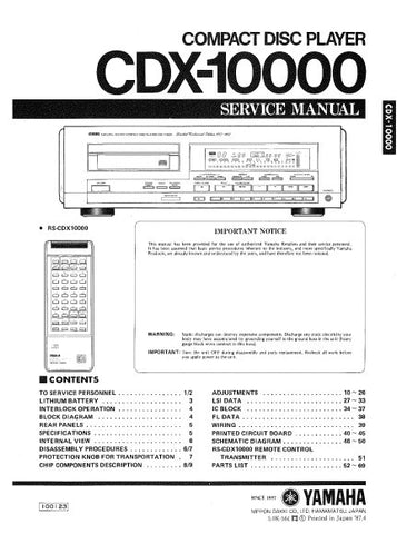YAMAHA CDX-10000 CD PLAYER SERVICE MANUAL INC BLK DIAG PCBS SCHEM DIAGS AND PARTS LIST 67 PAGES ENG