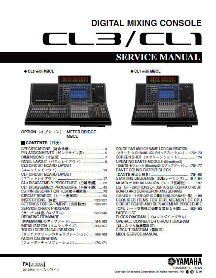YAMAHA CL1 CL3 DIGITAL MIXING CONSOLE SERVICE MANUAL INC BLK DIAGS PCBS SCHEM DIAGS AND PARTS LIST 401 PAGES ENG