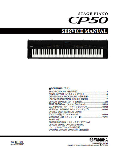 YAMAHA CP50 STAGE PIANO SERVICE MANUAL INC BLK DIAG PCBS SCHEM DIAGS AND PARTS LIST 105 PAGES ENG