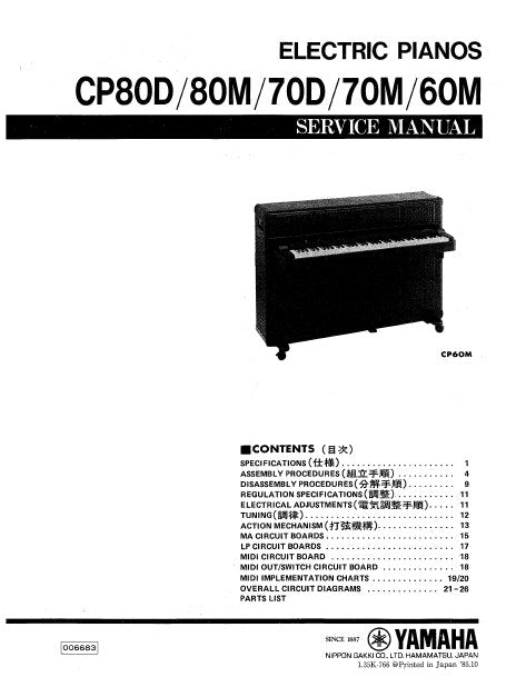 YAMAHA CP80D CP80M CP70D CP70M CP60M ELECTRONIC PIANOS SERVICE MANUAL INC PCBS SCHEM DIAGS AND PARTS LIST 63 PAGES ENG